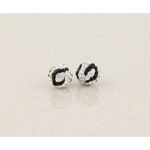 14k White Gold Black & White Crystal Stud Earrings Sparkly Ball